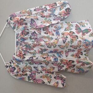 Hester & Orchard Womens Medium Linen Blend 3/4 Sleeve‎ Butterfly Top